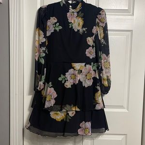 Black flower flowy dress